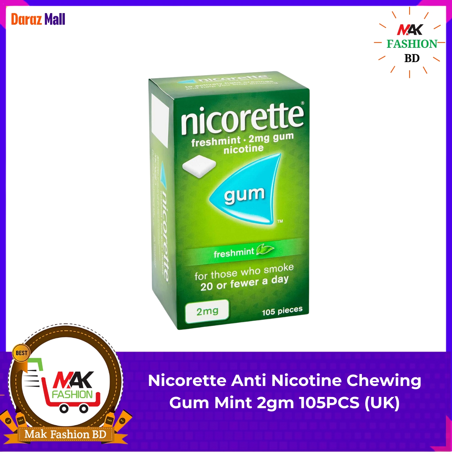 Nicorette Anti Nicotine Chewing Gum Mint 2gm 105PCS (UK) -193196070