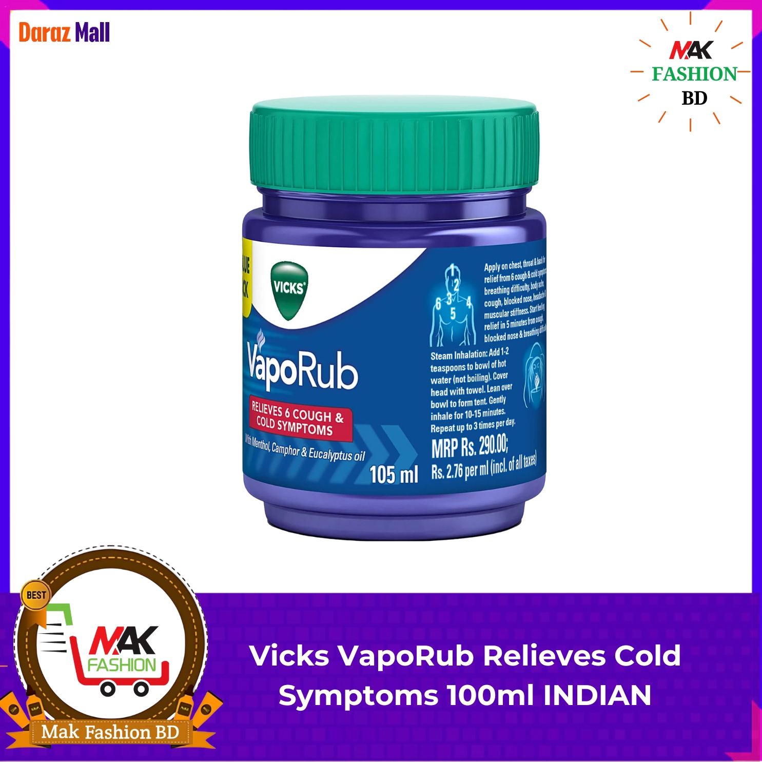 Vicks VapoRub Relieves Cold Symptoms 100ml INDIAN 210551654
