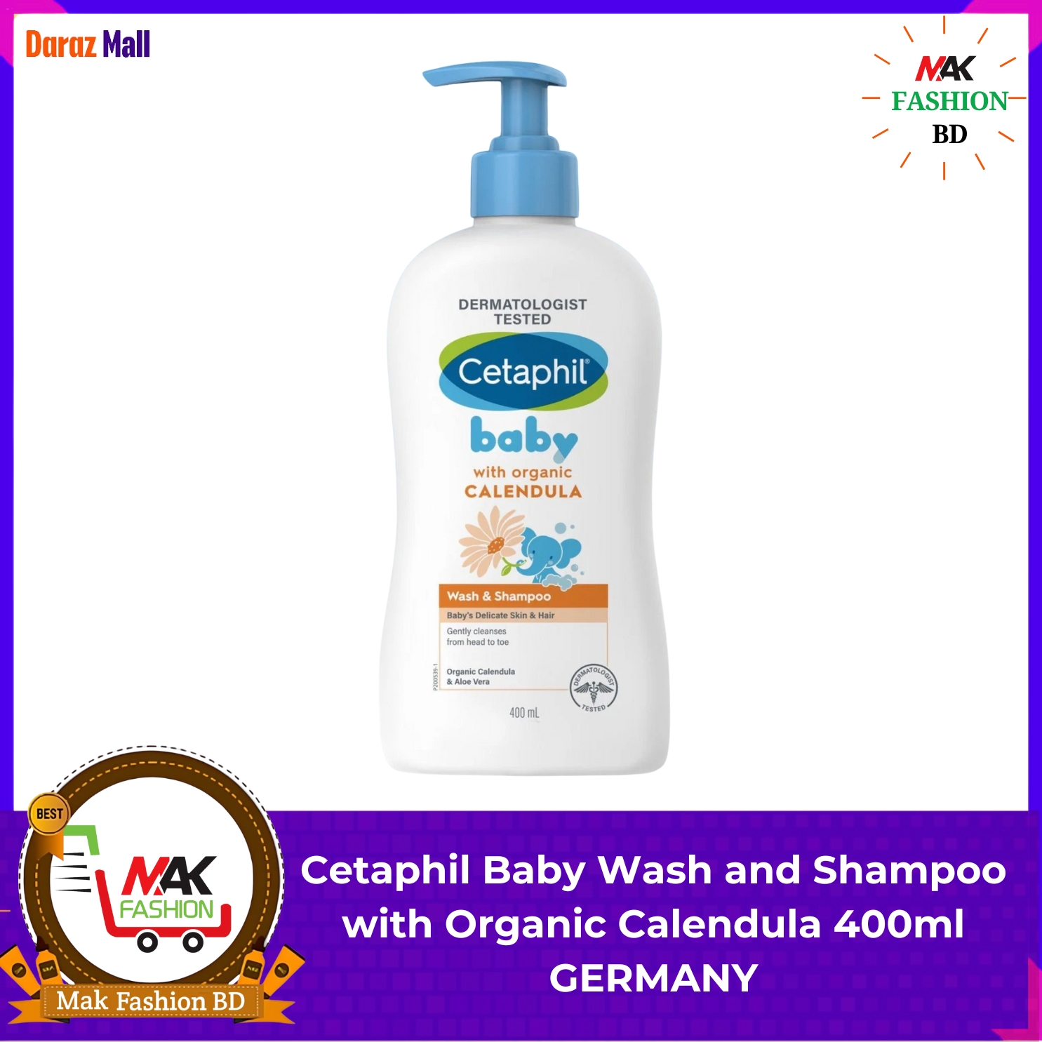 Cetaphil Baby Wash and Shampoo with Organic Calendula 400ml GERMANY 210555498