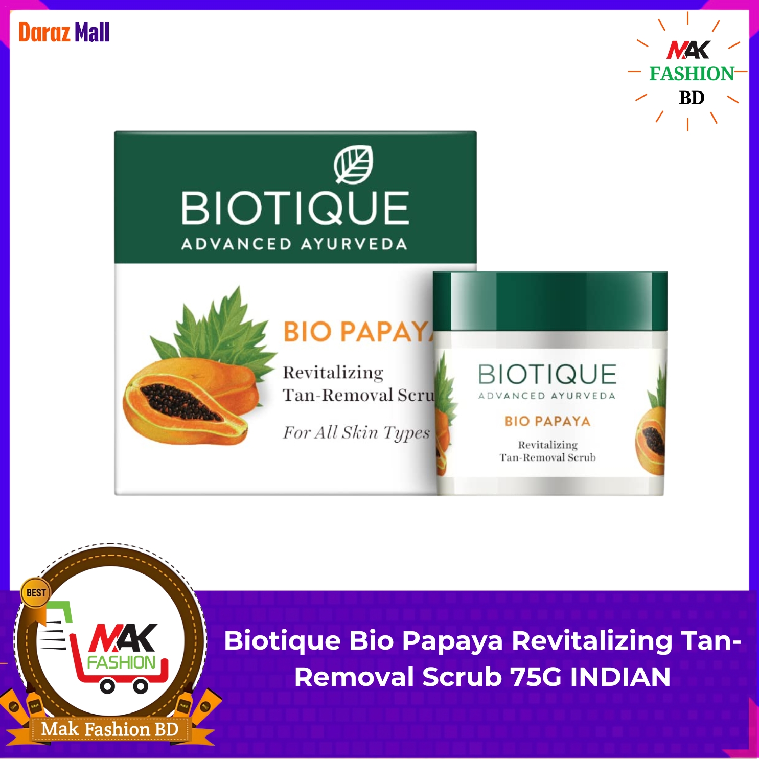 Biotique Bio Papaya Revitalizing Tan-Removal Scrub 75G INDIAN  240339488