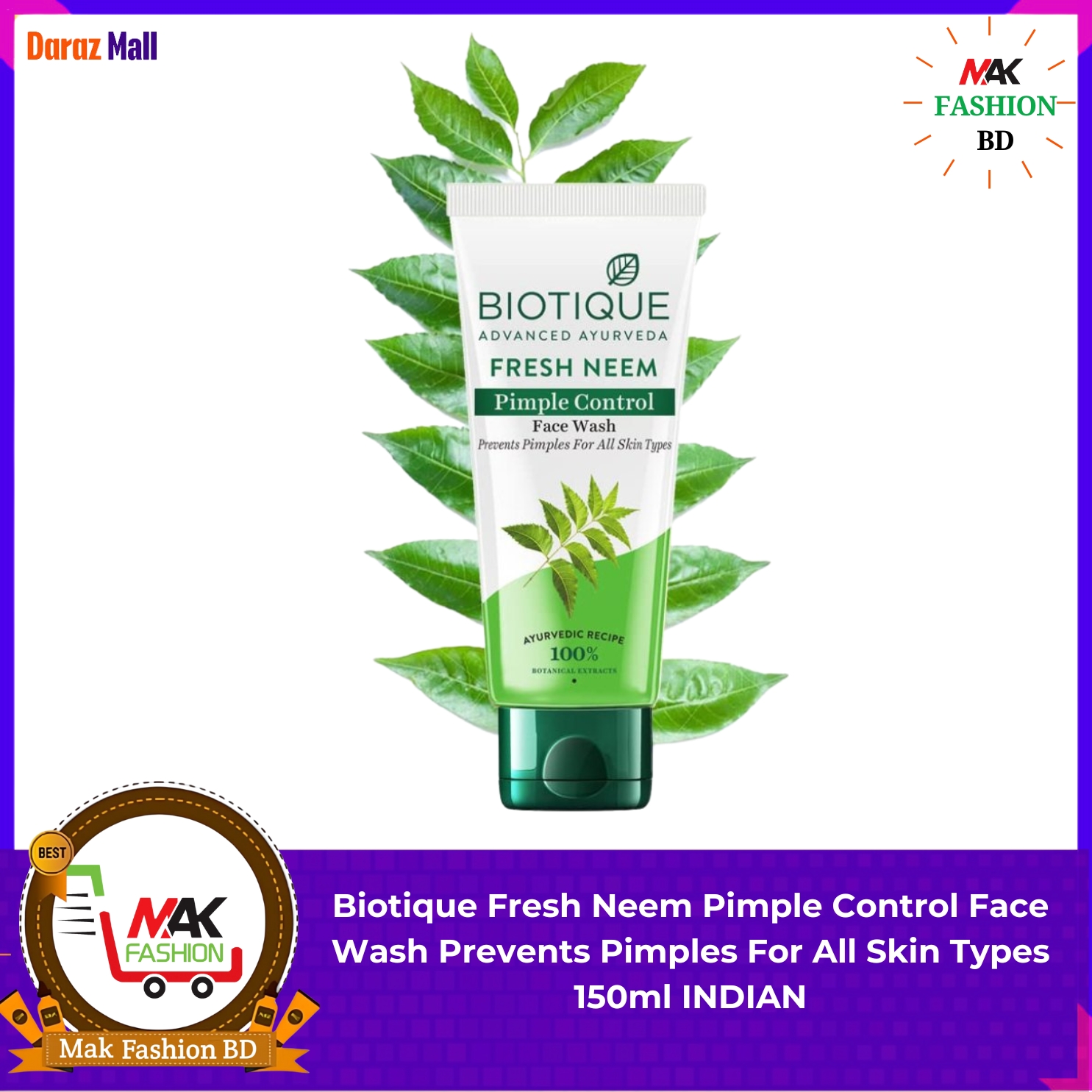 Biotique Fresh Neem Pimple Control Face Wash Prevents Pimples For All Skin Types, 150ml  INDIAN 276745477