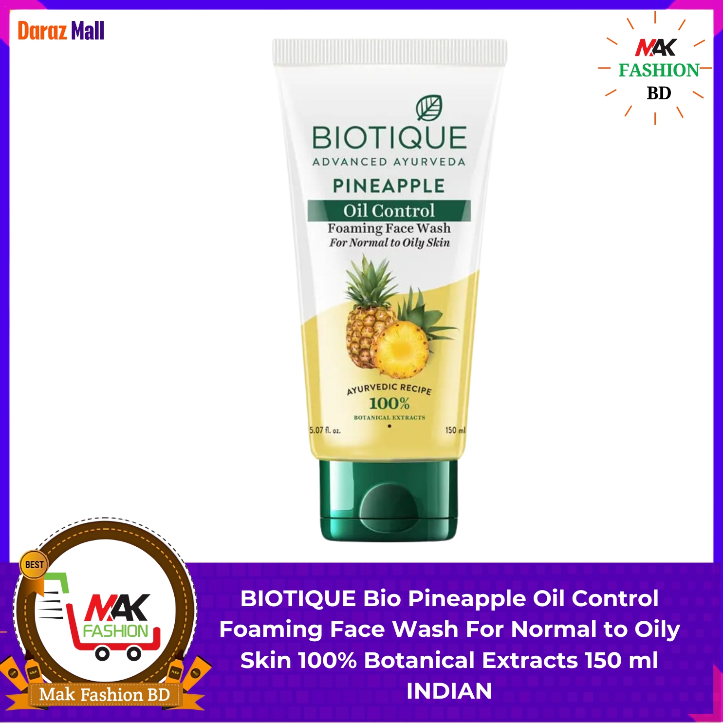 BIOTIQUE Bio Pineapple Oil Control Foaming Face Wash 150ml INDIAN  276992543
