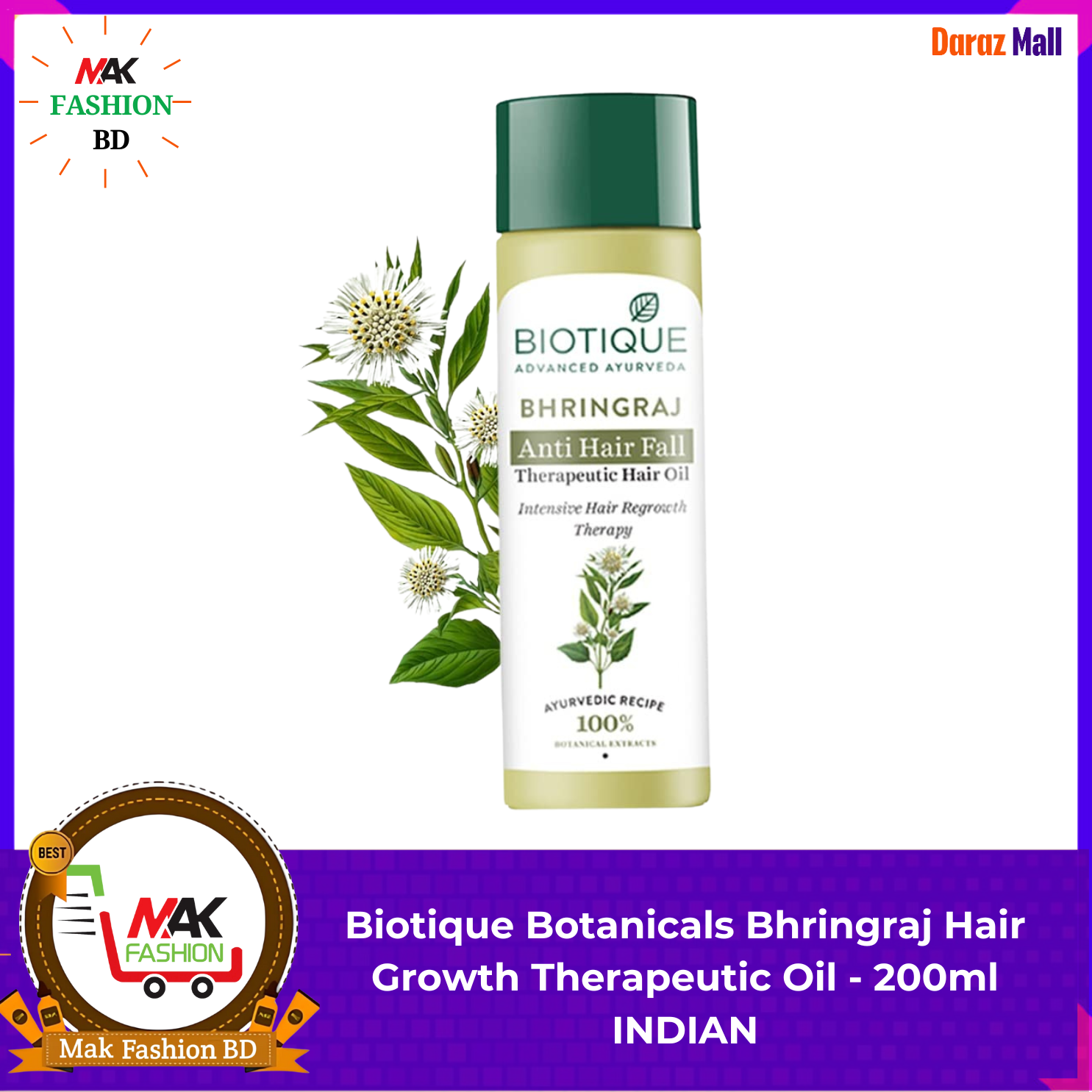 Biotique Botanicals Bhringraj Hair Growth Therapeutic Oil - 200ml INDIAN 314998583
