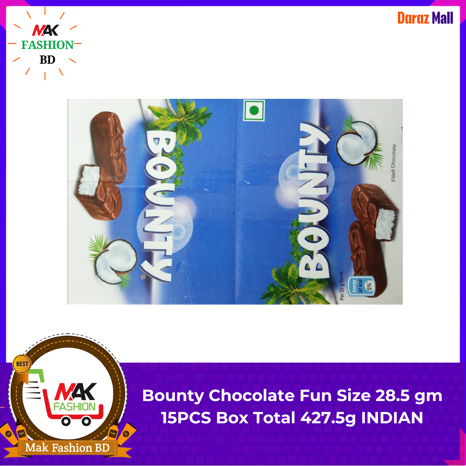 Bounty Chocolate Fun Size 28.5 gm 15pcs Box Total 427.5g INDIAN 320724474