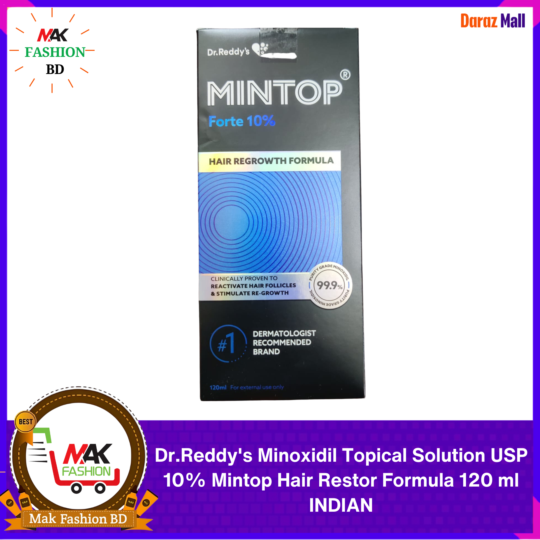 Dr Reddys Minoxidil Topical Solution USP 10% Mintop Hair Restore Formula 120ml INDIAN 324686061