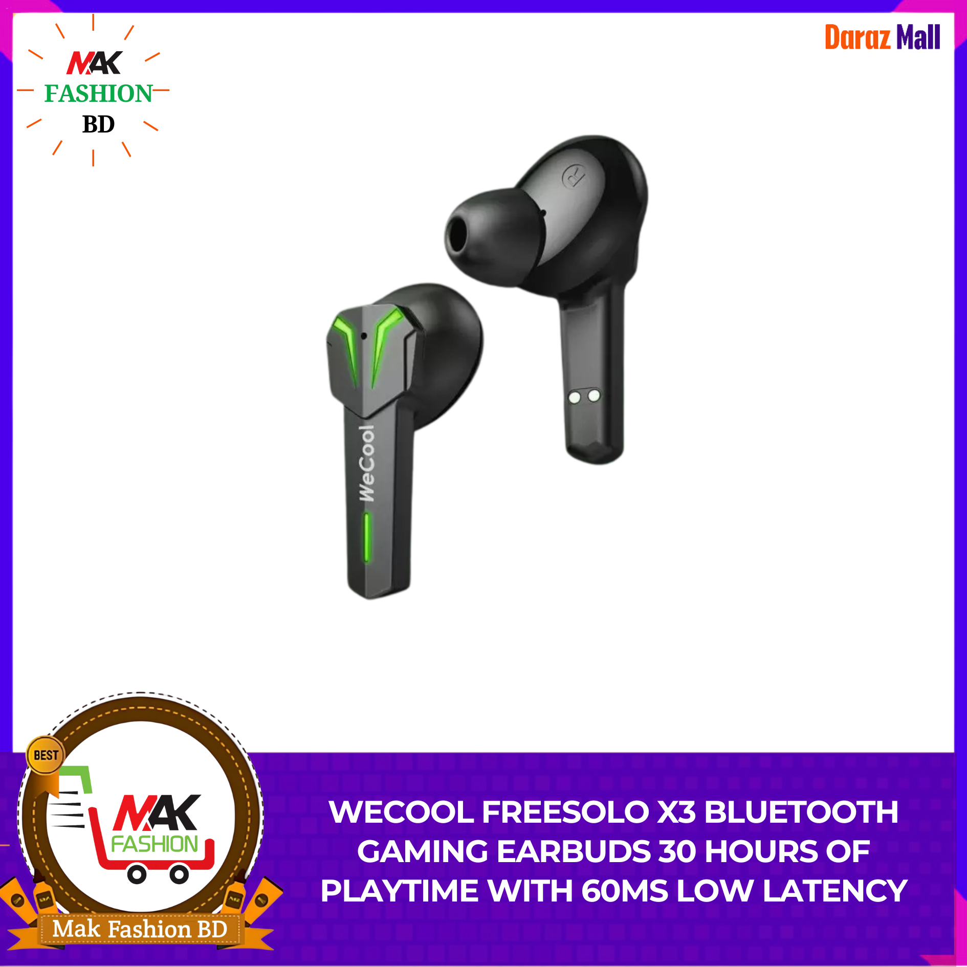 Wecool Freesolo X3 Upgraded Earbuds with 40 Hours Playtime Gaming Earbuds TWS Black INDIAN 325185858