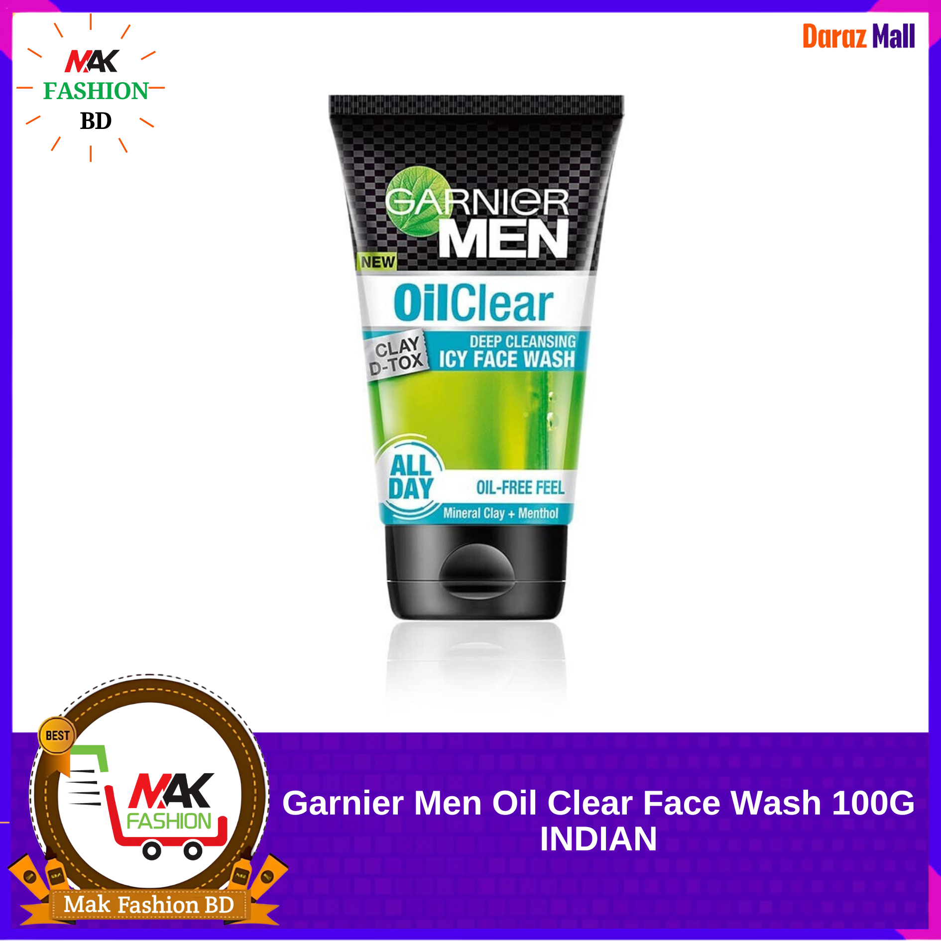 Garnier Men Oil Clear Deep Cleansing Clay D Tox Icy Face Wash Oil Free Feel 100g INDIAN 325538094