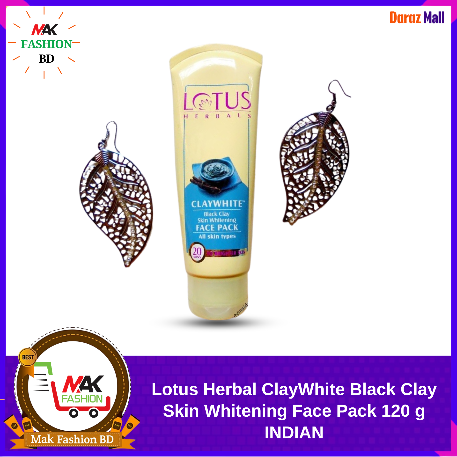 Lotus Herbal ClayWhite Black Clay Skin Whitening Face Pack 120g INDIAN 326668942