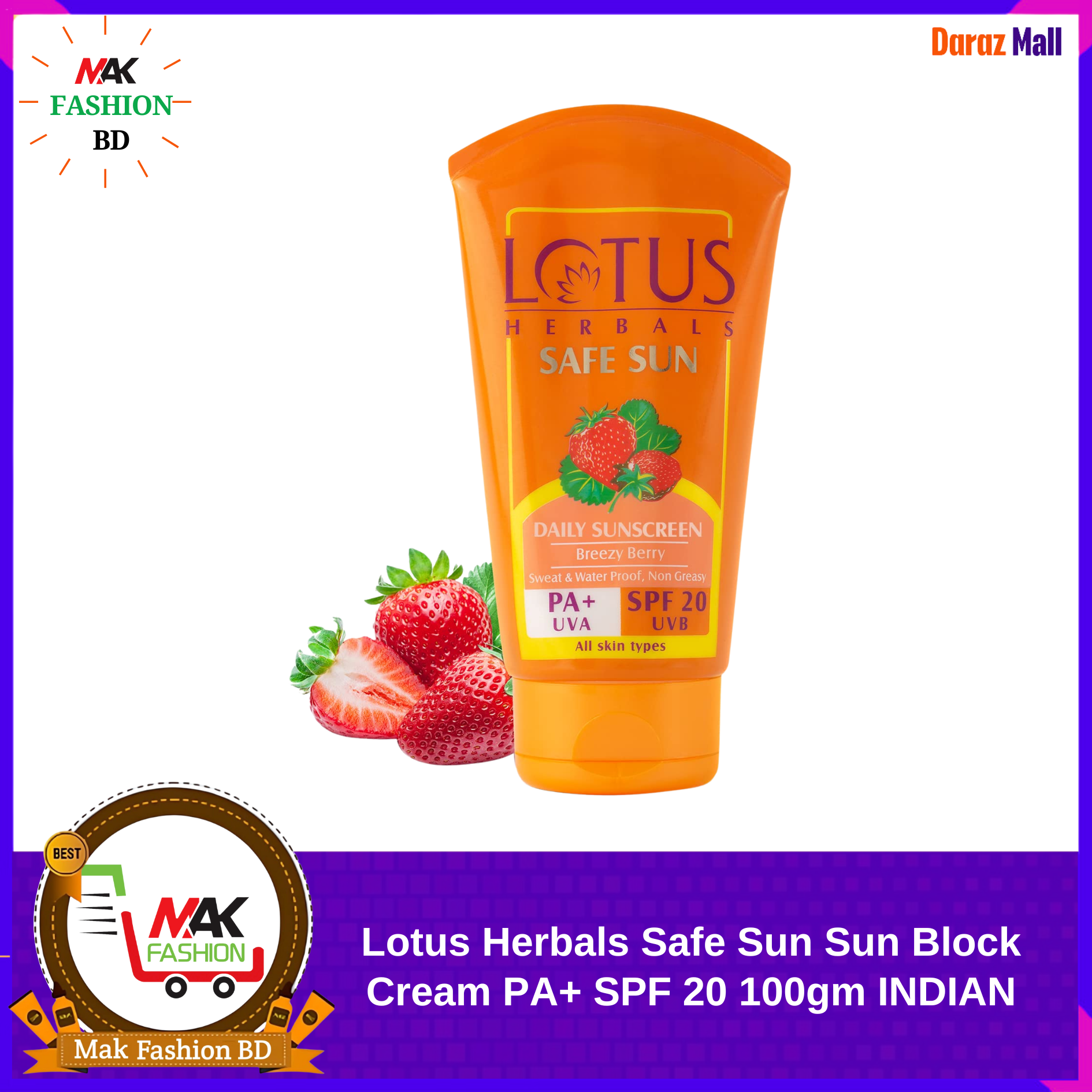 Lotus Herbals Safe Sun Sun Block Cream PA+ SPF 20 100gm INDIAN  332406826