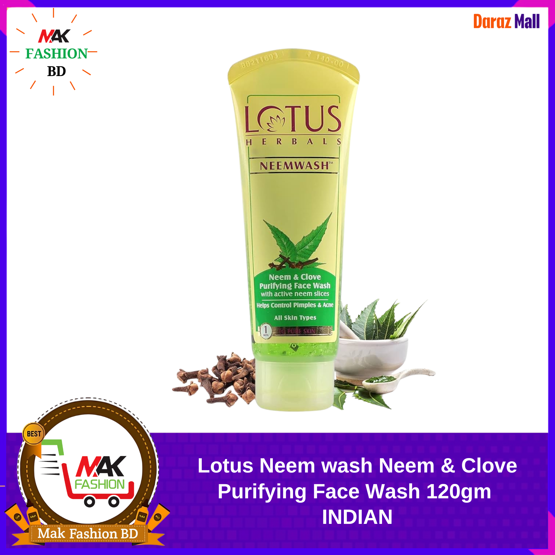 Lotus Neem wash Neem & Clove Purifying Face Wash 120gm INDIAN  352380134