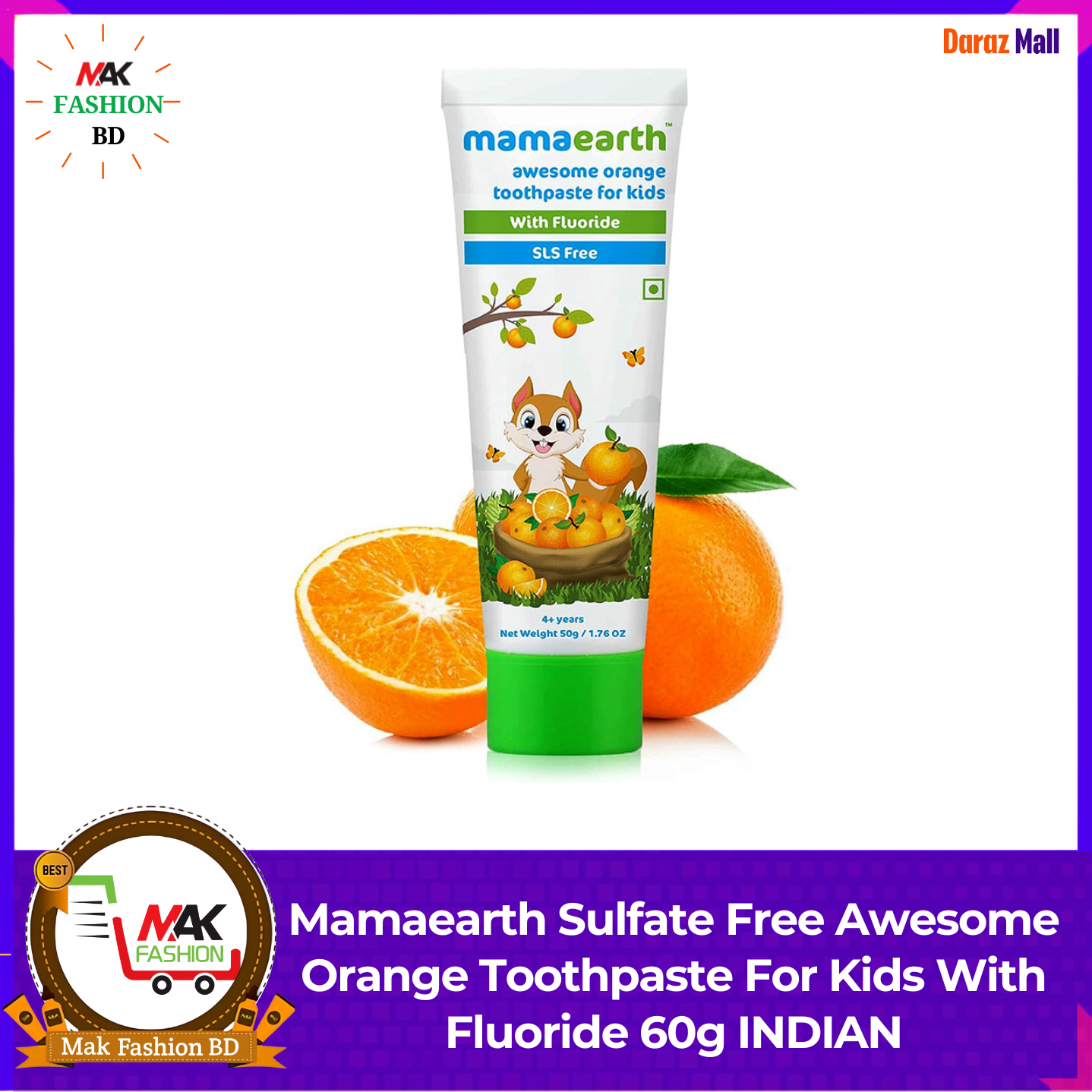 Mamaearth Sulfate Free Awesome Orange Toothpaste For Kids With Fluoride 50g INDIAN 362989732