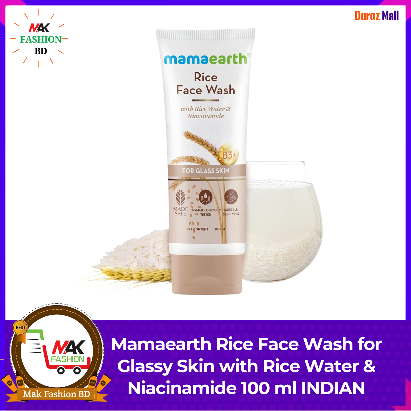 Mamaearth Rice Face Wash for Glassy Skin with Rice Water & Niacinamide 100ml INDIAN 362982681