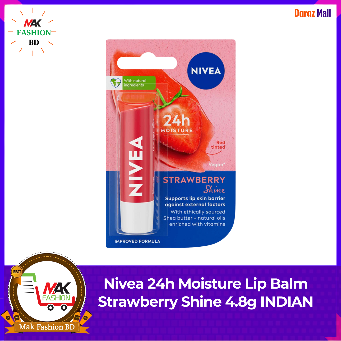 Nivea 24h Moisture Lip Balm Strawberry Shine 4.8g INDIAN 460094379