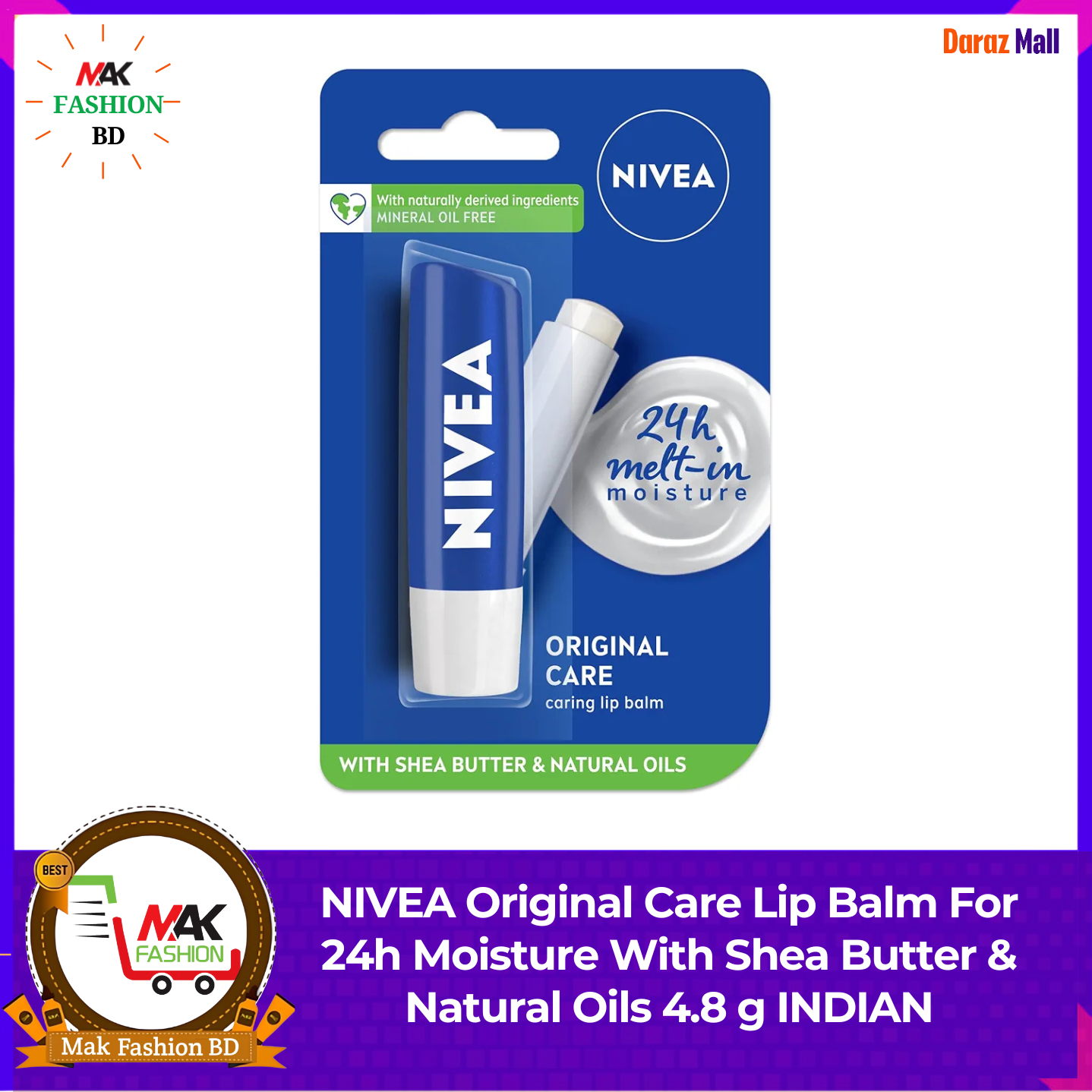 NIVEA Original Care Lip Balm For 24h Moisture With Shea Butter & Natural Oils 4.8g INDIAN  460125158