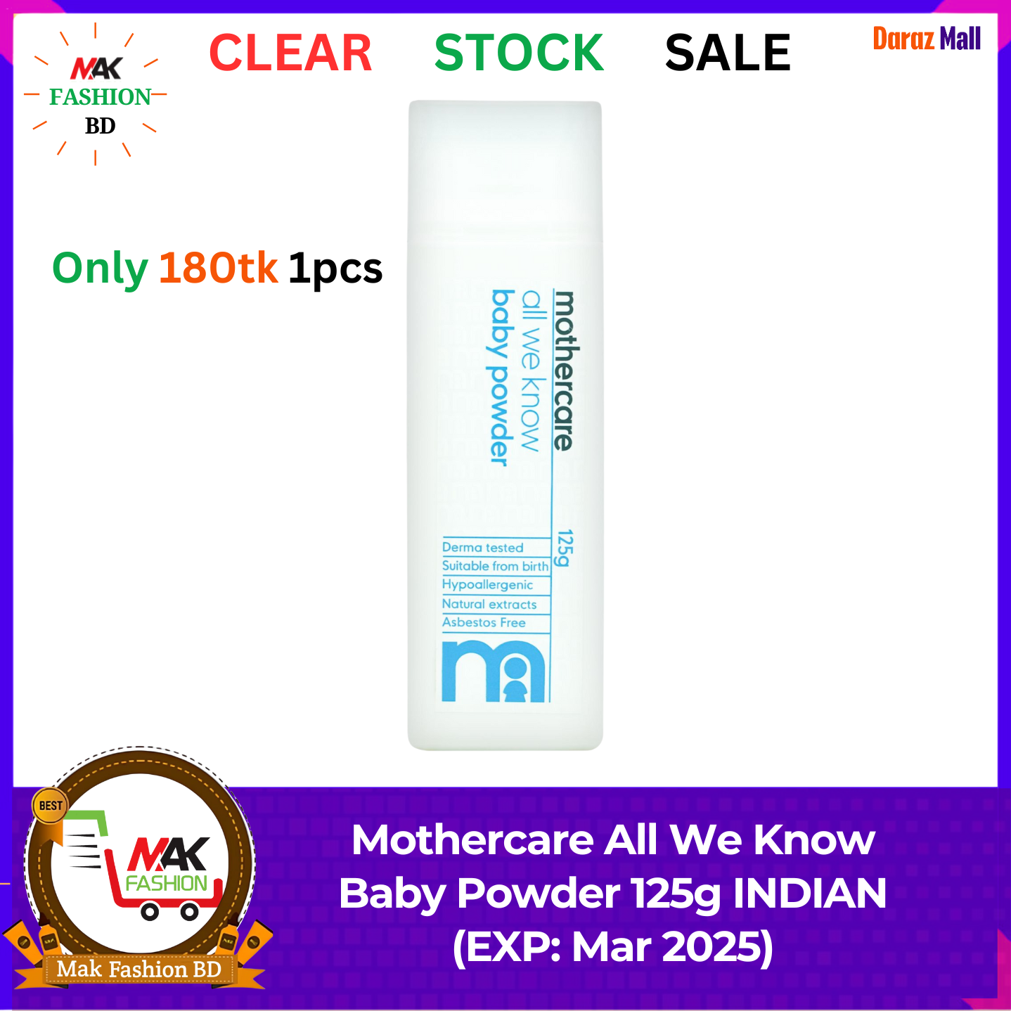 Mothercare All We Know Baby Powder 125g INDIAN (EXP: Mar 2025) 308882234