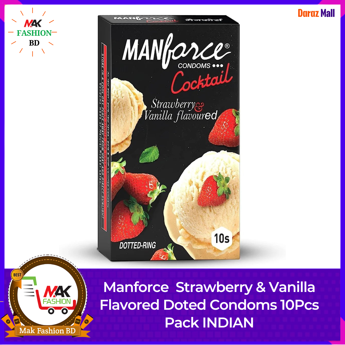 Manforce Strawberry & Vanilla Flavored Doted Condoms 10Pcs Pack INDIAN  366231499