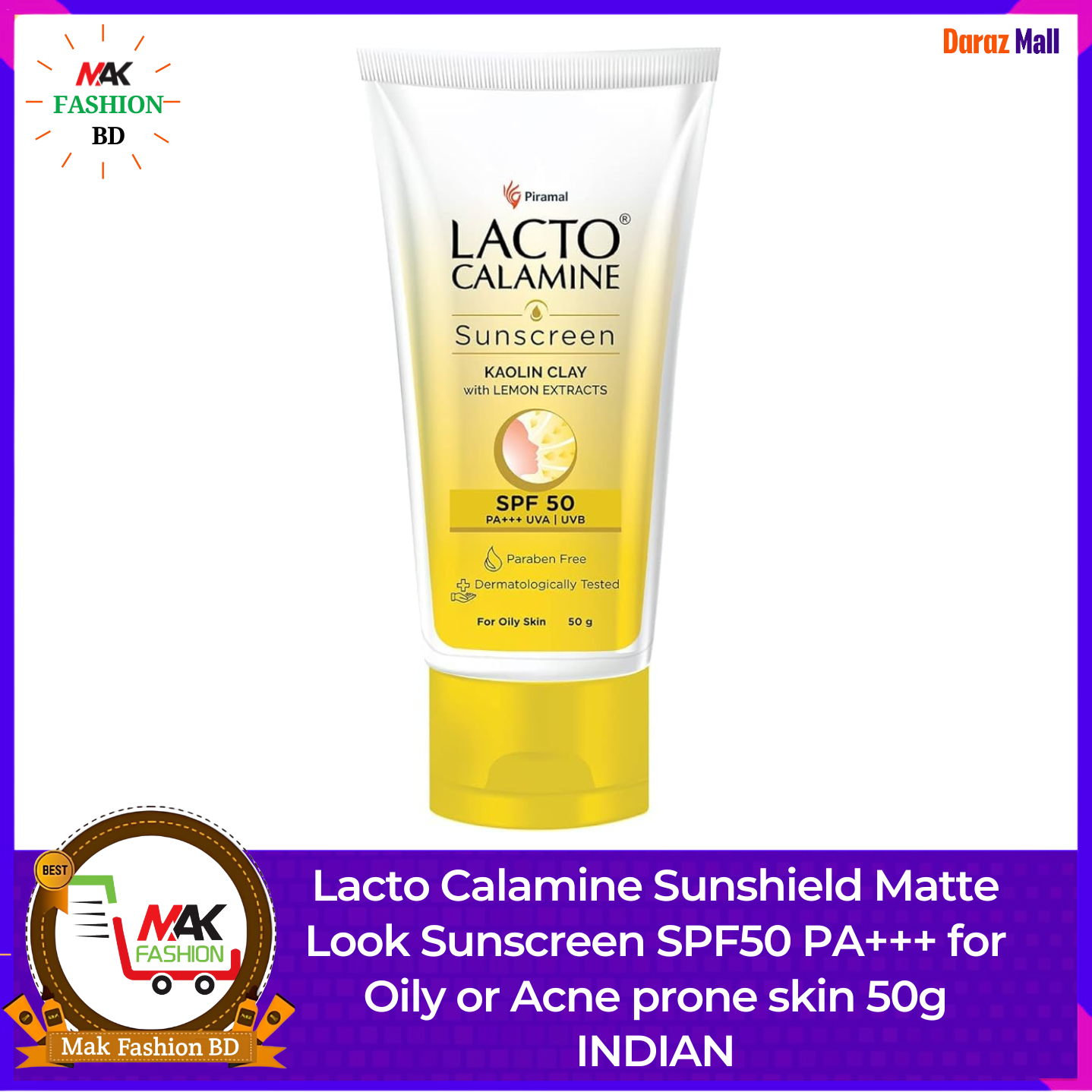 Lacto Calamine Sunshield Matte Look Sunscreen SPF50 PA+++ for Oily or Acne prone skin 50g INDIAN 526717971