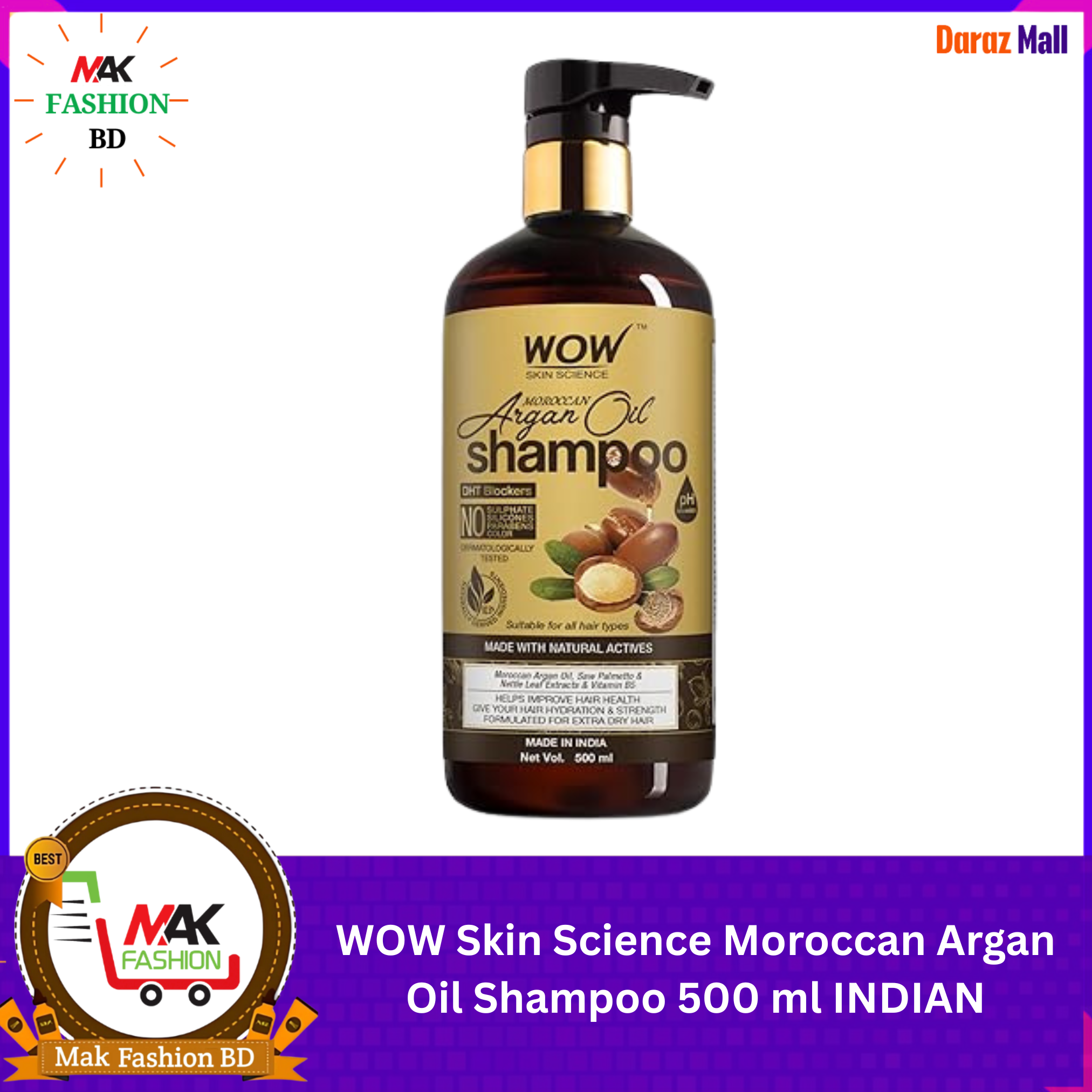 WOW Skin Science Moroccan Argan Oil Shampoo 500ml INDIAN 539155595