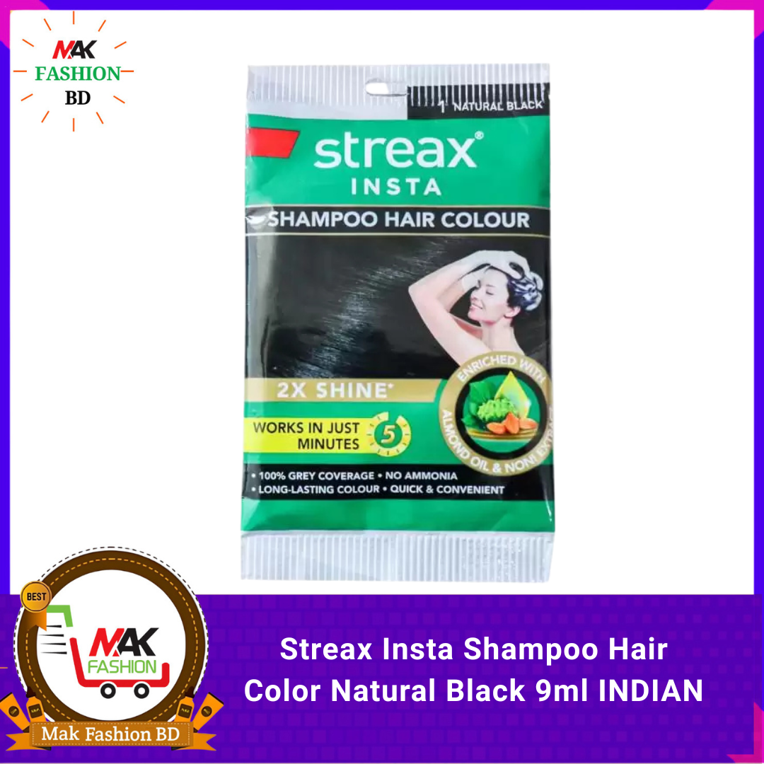 Streax Insta Shampoo Hair Color Natural Black 9ml INDIAN 308777531