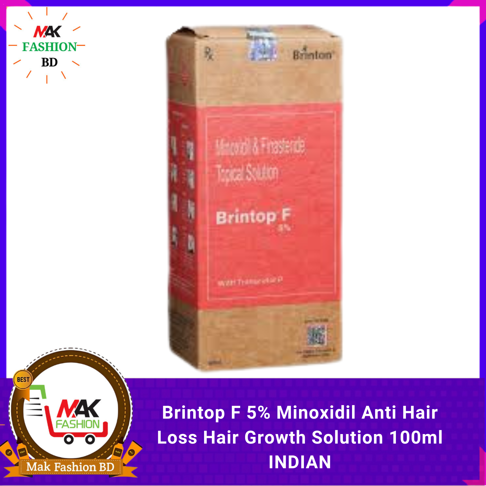 Brintop F 5% Minoxidil Anti Hair Loss Hair Growth Solution 100ml INDIAN 327732372